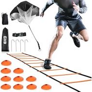 GHB Speed Ladder Training Ladder Agility Ladder with 10 Cones 12 Rung 20ft with Resistance Parachute