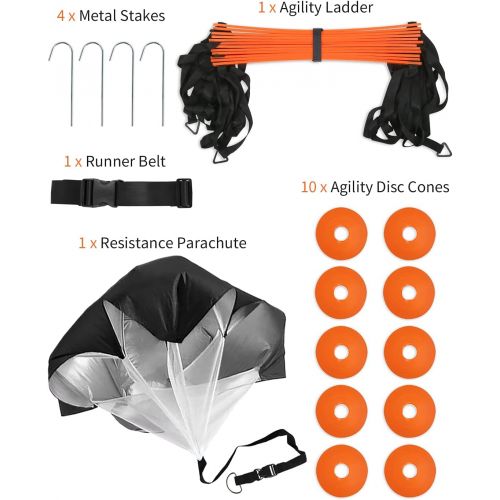  GHB Speed Ladder Training Ladder Agility Ladder with 10 Cones 12 Rung 20ft with Resistance Parachute