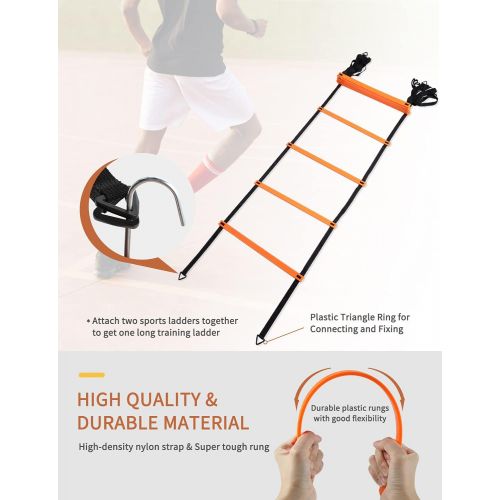  GHB Speed Ladder Training Ladder Agility Ladder with 10 Cones 12 Rung 20ft with Resistance Parachute