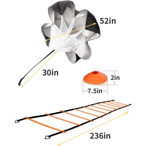  GHB Speed Ladder Training Ladder Agility Ladder with 10 Cones 12 Rung 20ft with Resistance Parachute