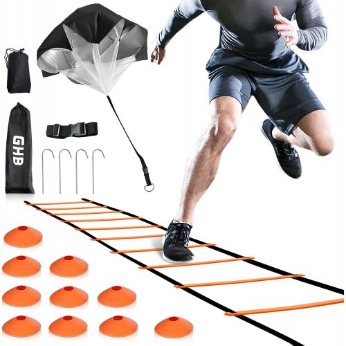  GHB Speed Ladder Training Ladder Agility Ladder with 10 Cones 12 Rung 20ft with Resistance Parachute