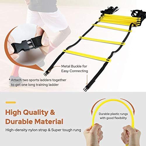  GHB Pro Agility Ladder Agility Training Ladder Speed 12 Rung 20ft with Carrying Bag