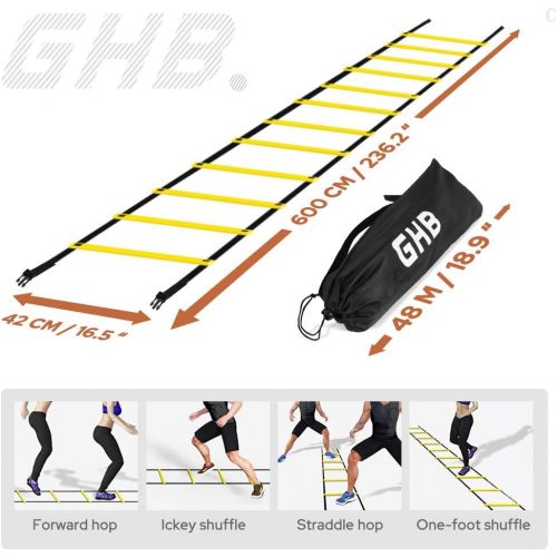  GHB Pro Agility Ladder Agility Training Ladder Speed 12 Rung 20ft with Carrying Bag