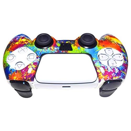  [아마존베스트]GHMS PS5 Wireless Playstation 5 Controller Silicone Cover Case Accessory Protective Remote Grip Skin with x2 Thumb Grips (Rainbow Splatter)