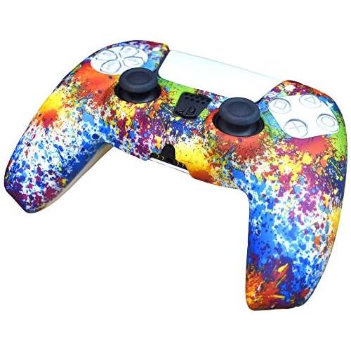  [아마존베스트]GHMS PS5 Wireless Playstation 5 Controller Silicone Cover Case Accessory Protective Remote Grip Skin with x2 Thumb Grips (Rainbow Splatter)