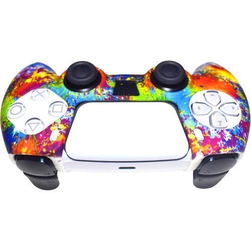  [아마존베스트]GHMS PS5 Wireless Playstation 5 Controller Silicone Cover Case Accessory Protective Remote Grip Skin with x2 Thumb Grips (Rainbow Splatter)