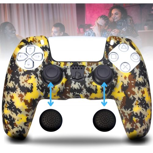  [아마존베스트]GHMS PS5 Wireless Playstation 5 Controller Silicone Cover Case Accessory Protective Remote Grip Skin with x2 Thumb Grips (Yellow Camo)