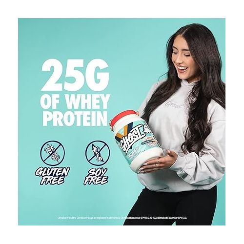  GHOST Whey Protein Powder, Cinnabon - 2LB Tub, 25G of Protein - Cinnamon Roll Flavored Isolate, Concentrate & Hydrolyzed Whey Protein Blend - Post Workout Shakes - Soy & Gluten Free