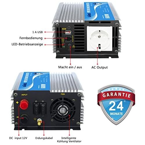  [아마존베스트]-Service-Informationen Giandel Pure Sine Power Inverter 600 - 4000 W for Emergencies Such as Hurricane, Storm, Power Failure, 600W, silver