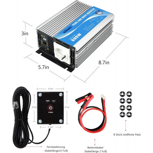  [아마존베스트]-Service-Informationen Giandel Pure Sine Power Inverter 600 - 4000 W for Emergencies Such as Hurricane, Storm, Power Failure, 600W, silver