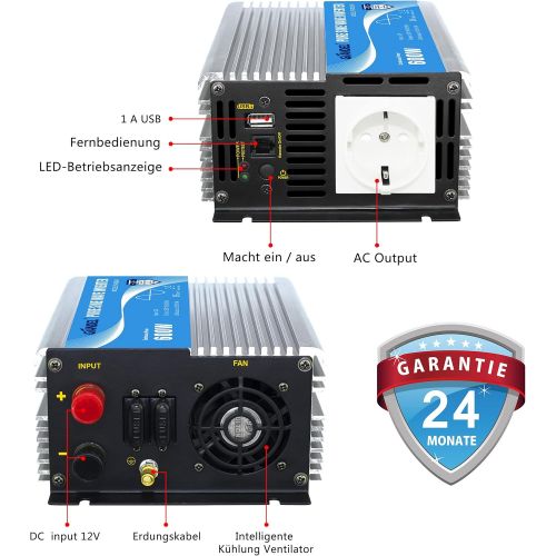  [아마존베스트]-Service-Informationen Giandel Pure Sine Power Inverter 600 - 4000 W for Emergencies Such as Hurricane, Storm, Power Failure, 600W, silver