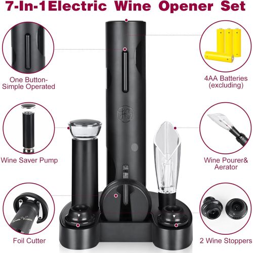  GIFORYA Electric Wine Opener Set, 7-in-1 Automatic Electric Wine Bottle Opener with Foil Cutter, Vacuum Wine Saver Pump, 2 Wine Stoppers, Wine Aerator Pourer, for Wine Lover, Chris