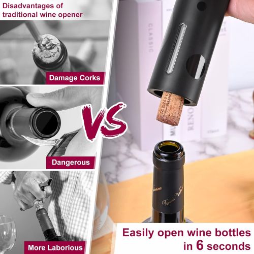  GIFORYA Electric Wine Opener Set, 7-in-1 Automatic Electric Wine Bottle Opener with Foil Cutter, Vacuum Wine Saver Pump, 2 Wine Stoppers, Wine Aerator Pourer, for Wine Lover, Chris