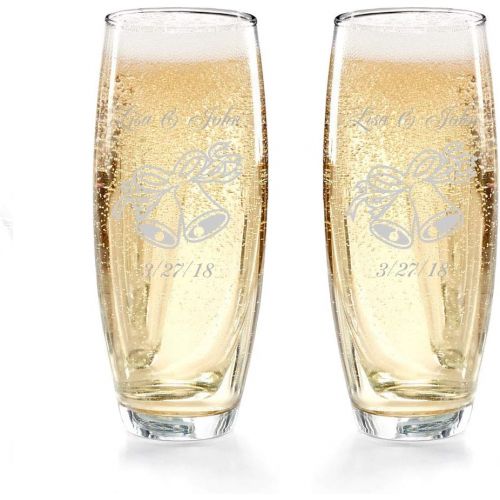  [아마존베스트]Gifts Infinity Engraved Wedding Stemless Champagne Flutes Set of 2 Personalized Toasting Glasses (Bells)