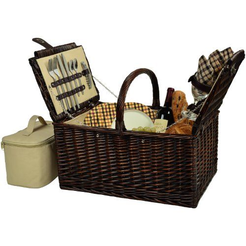  GIFTS PLAZA (D) Buckingham Picnic Basket for 4 Set for Outdoor (Brown)