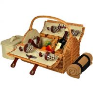 GIFTS PLAZA (D) York Picnic Basket for 4 with Blanket, Backpack Bag for Outdoor (Green Stripes)