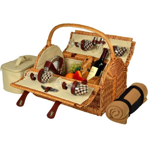 GIFTS PLAZA (D) York Picnic Basket for 4 with Blanket, Backpack Bag for Outdoor (Green Stripes)