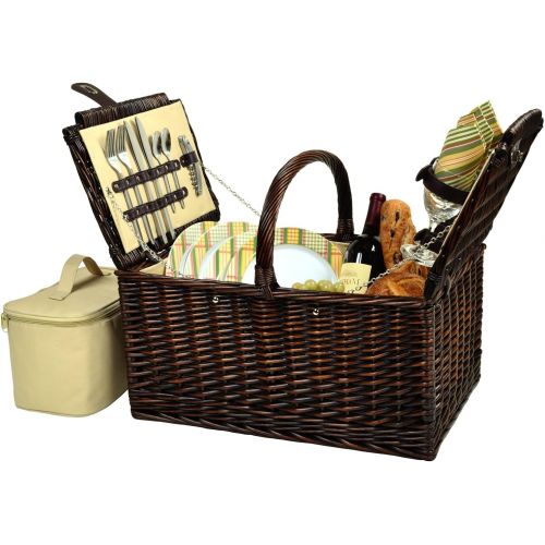  GIFTS PLAZA (D) Buckingham Picnic Basket for 4 Set for Outdoor (Yellow)