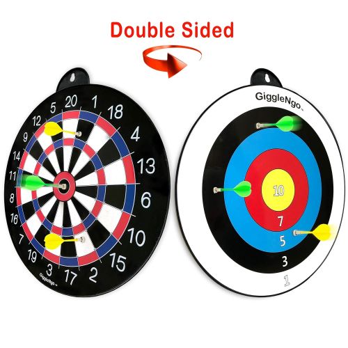  GIGGLE N GO Reversible Magnetic Dart Board For Kids - Excellent Indoor Game, Will Make a Great Boys Gift for Christmas - 1 Fun Kids Game on Each Side, Just Turn It Around and Play