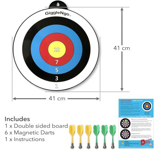  GIGGLE N GO Reversible Magnetic Dart Board For Kids - Excellent Indoor Game, Will Make a Great Boys Gift for Christmas - 1 Fun Kids Game on Each Side, Just Turn It Around and Play