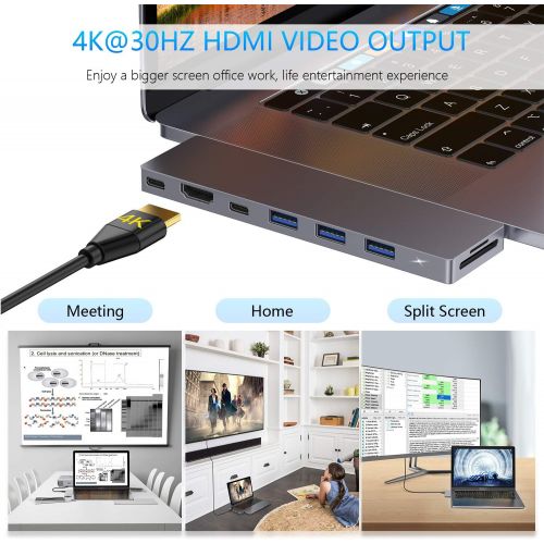  GIKERSY USB C Hub,8 in 1 USB C Docking Station with Thunderbolt 3 Port,4K HDMI,USB-C,3USB3.0 Ports,SD/MicroSD Card Reader,Support 2Displays,Compatible with MacBook Pro 2019-2016/Ma