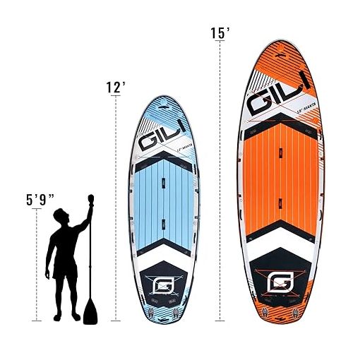  GILI 12'/15' Manta Ray Multi-Person Inflatable Stand Up Paddle Board Package |Loaded Accessory Kit | 5-fin Setup, Multiple Mounts, and Oversized Bungees