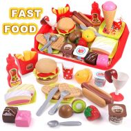 [아마존 핫딜] [아마존핫딜]GILOBABY Kids Play Food Toys, Cutting Fast Food Set Kitchen Toys for Toddler Girls Boys, Pretend Role Play Toys for Educational Preschool Learning
