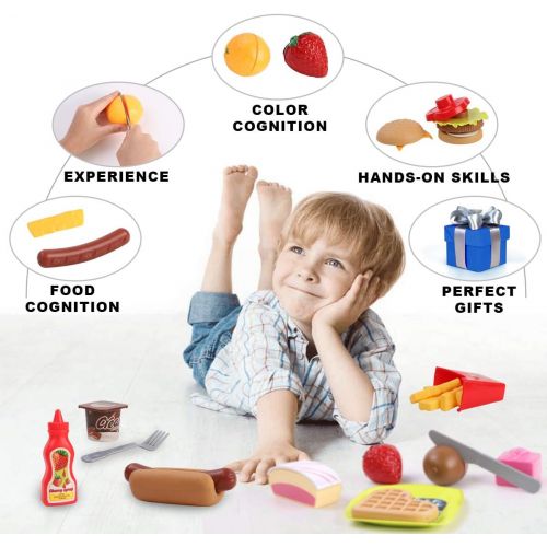  [아마존 핫딜] [아마존핫딜]GILOBABY Kids Play Food Toys, Cutting Fast Food Set Kitchen Toys for Toddler Girls Boys, Pretend Role Play Toys for Educational Preschool Learning