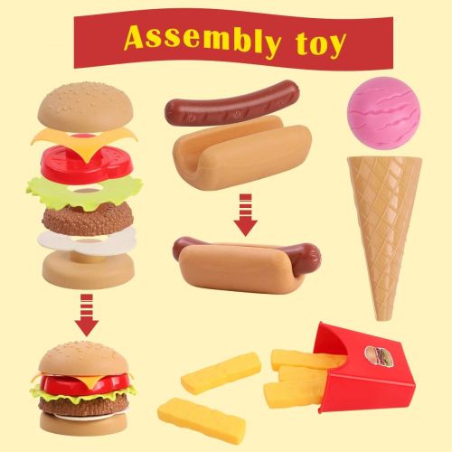  [아마존 핫딜] [아마존핫딜]GILOBABY Kids Play Food Toys, Cutting Fast Food Set Kitchen Toys for Toddler Girls Boys, Pretend Role Play Toys for Educational Preschool Learning