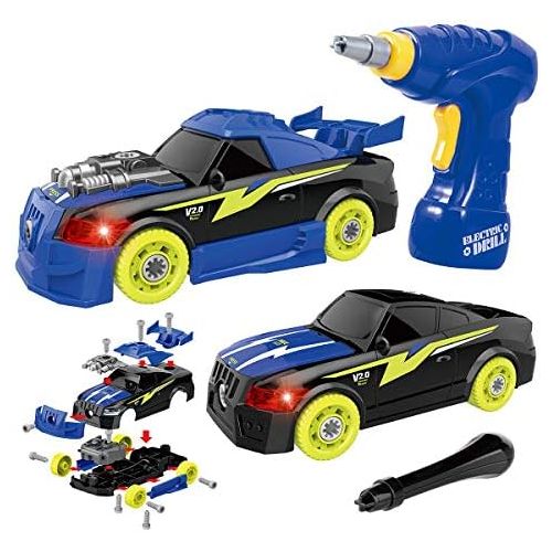  [아마존베스트]GILOBABY Take Apart Racing Car, STEM Toys 26 Pieces Assembly Car Toys with Drill Tool, Lights and Sounds, Christmas Gifts for Kids