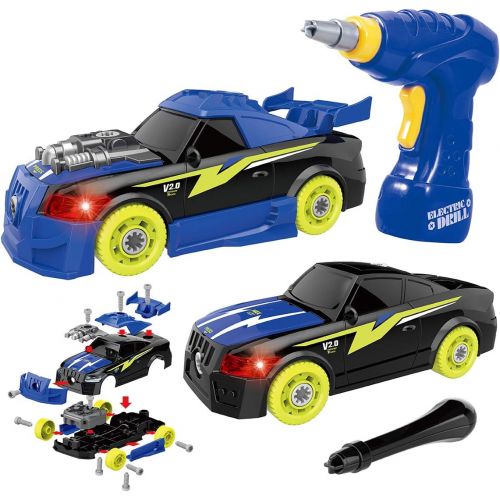  [아마존베스트]GILOBABY Take Apart Racing Car, STEM Toys 26 Pieces Assembly Car Toys with Drill Tool, Lights and Sounds, Christmas Gifts for Kids