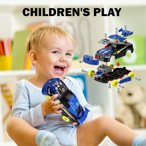  [아마존베스트]GILOBABY Take Apart Racing Car, STEM Toys 26 Pieces Assembly Car Toys with Drill Tool, Lights and Sounds, Christmas Gifts for Kids