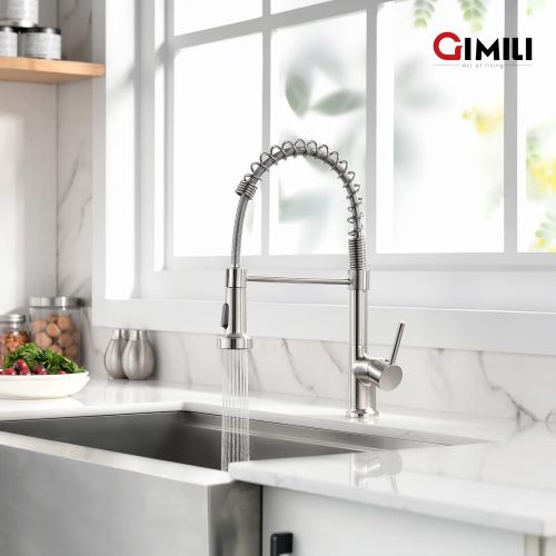  GIMILI Kitchen Faucet with Pull Down Sprayer Commercial Single Handle Lever Spring Kitchen Sink Faucet Brushed Nickel