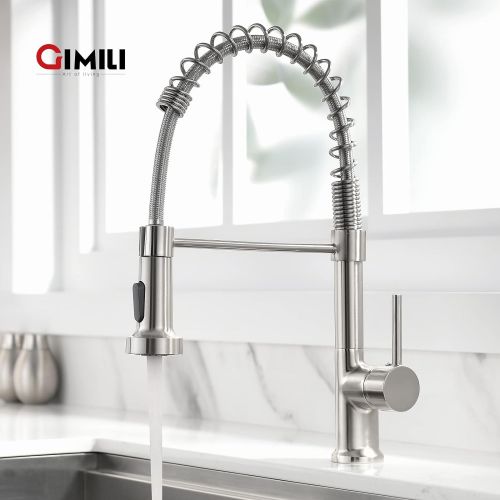  GIMILI Kitchen Faucet with Pull Down Sprayer Commercial Single Handle Lever Spring Kitchen Sink Faucet Brushed Nickel