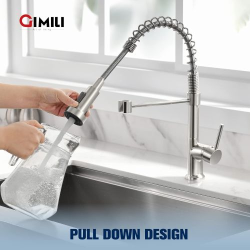  GIMILI Kitchen Faucet with Pull Down Sprayer Commercial Single Handle Lever Spring Kitchen Sink Faucet Brushed Nickel