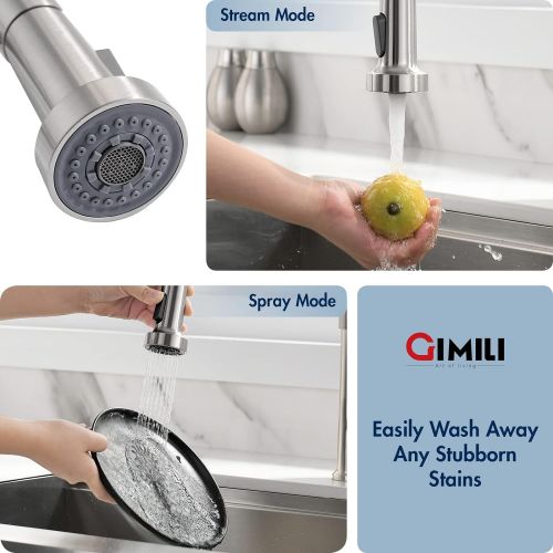  GIMILI Kitchen Faucet with Pull Down Sprayer Commercial Single Handle Lever Spring Kitchen Sink Faucet Brushed Nickel