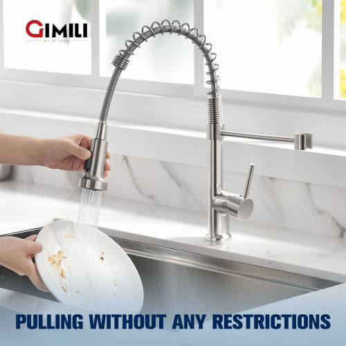  GIMILI Kitchen Faucet with Pull Down Sprayer Commercial Single Handle Lever Spring Kitchen Sink Faucet Brushed Nickel