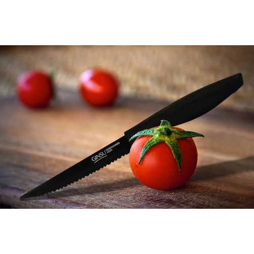  GINSU Daku Series Dishwasher Safe, Fade Resistant, Black Ceramic Coated, 10 Piece Block Knife Set (DAK-KB-DS-010-1)