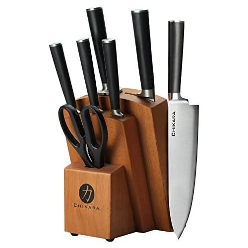  Ginsu Chikara Series Fully Forged 8-Piece Japanese Steel Knife Set  Cutlery Set with 420J Stainless Steel Kitchen Knives  Toffee Finish Block, 07138DS