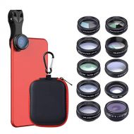 GIORAL 10 in 1 Cell Phone Camera Lens Kit Wide-Angle&Macro Lens+Fisheye Lens+Telephoto Lens+CPL/Flow/Radial/Star Filter+Kaleidoscope 3/6 Lens for iPhone Samsung Most Smartphones