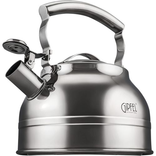  Gipfel International Whistling Tea Kettle Stovetop - Food Grade Stainless Steel Teapot for Stove Top with Ergonomic Handle for Gas, Induction, Electric Stovetops 2.3 Quart