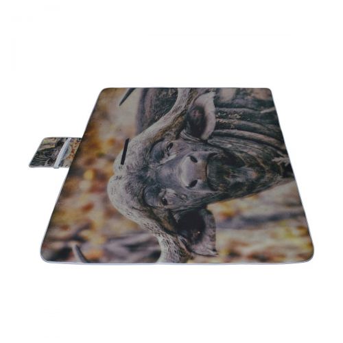  GIRLOS Oil Painting of African Buffalo Sunset Picnic Mat 57（144cm） x59（150cm） Picnic Blanket Beach Mat with Waterproof for Kids Picnic Beaches and Outdoor Folded Bag