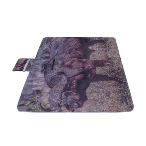  GIRLOS Oil Painting of African Buffalo Sunset Picnic Mat 57（144cm） x59（150cm） Picnic Blanket Beach Mat with Waterproof for Kids Picnic Beaches and Outdoor Folded Bag