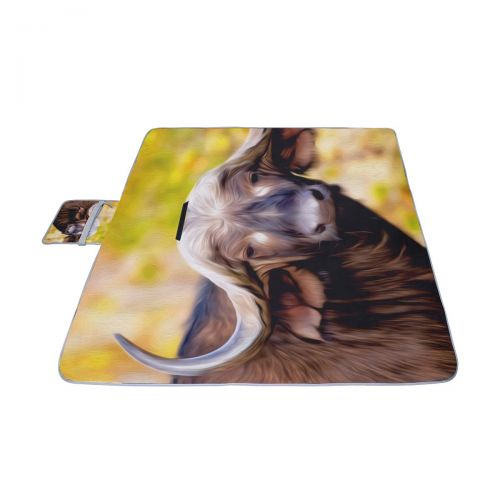  GIRLOS Oil Painting of African Buffalo Sunset Picnic Mat 57（144cm） x59（150cm） Picnic Blanket Beach Mat with Waterproof for Kids Picnic Beaches and Outdoor Folded Bag