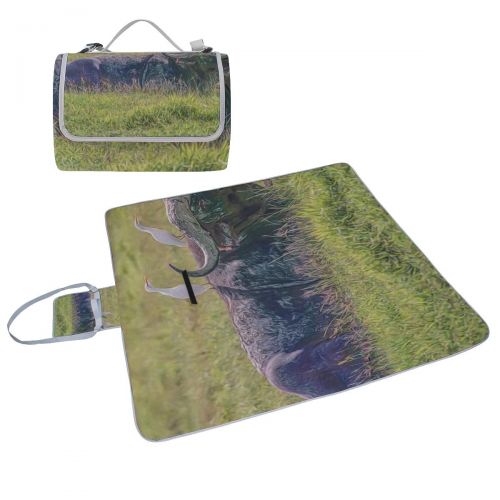  GIRLOS Oil Painting of African Buffalo Sunset Picnic Mat 57（144cm） x59（150cm） Picnic Blanket Beach Mat with Waterproof for Kids Picnic Beaches and Outdoor Folded Bag