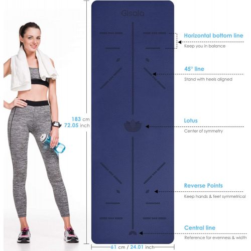  [아마존베스트]GISALA TPE Non-Slip Yoga Mat, Fitness Mat, Gym Mat, Training Mat for Yoga - Easy-Care with Carrying Strap and Bag