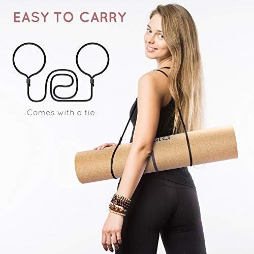  [아마존베스트]Gisala Yoga mat made of cork and natural rubber, Yoga mat, non-slip for gymnastics, Easy Care Yoga mat with carry trap (183 x 65 x 0.6 cm).