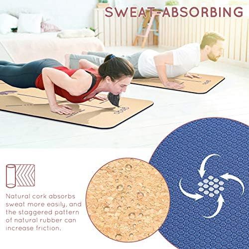  [아마존베스트]Gisala Yoga mat made of cork and natural rubber, Yoga mat, non-slip for gymnastics, Easy Care Yoga mat with carry trap (183 x 65 x 0.6 cm).