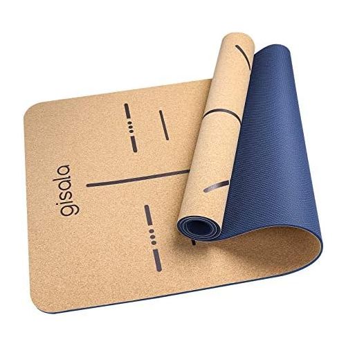  [아마존베스트]Gisala Yoga mat made of cork and natural rubber, Yoga mat, non-slip for gymnastics, Easy Care Yoga mat with carry trap (183 x 65 x 0.6 cm).