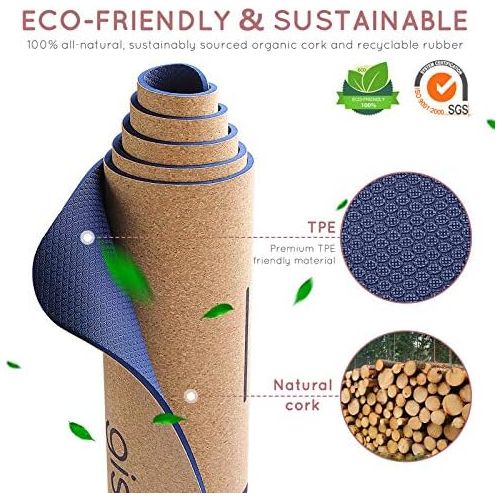  [아마존베스트]Gisala Yoga mat made of cork and natural rubber, Yoga mat, non-slip for gymnastics, Easy Care Yoga mat with carry trap (183 x 65 x 0.6 cm).